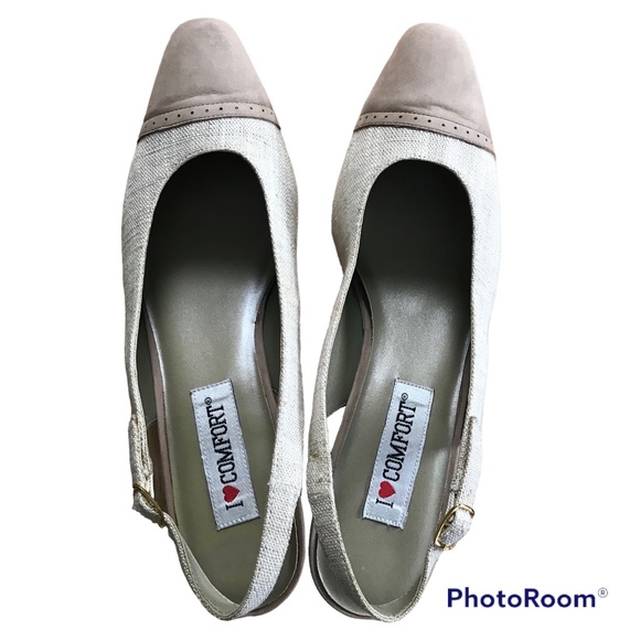 Vintage Sears Sling Back Heels - Manhattan - Linen and Taupe - Size 10 - Picture 3 of 8